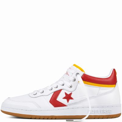 Converse Fastbreak Pro Mid Leather High Tops Womens - White/Red Shoes (664ESZNM)